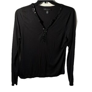 inc international concepts XL top black v neck sequin accents LS pullover